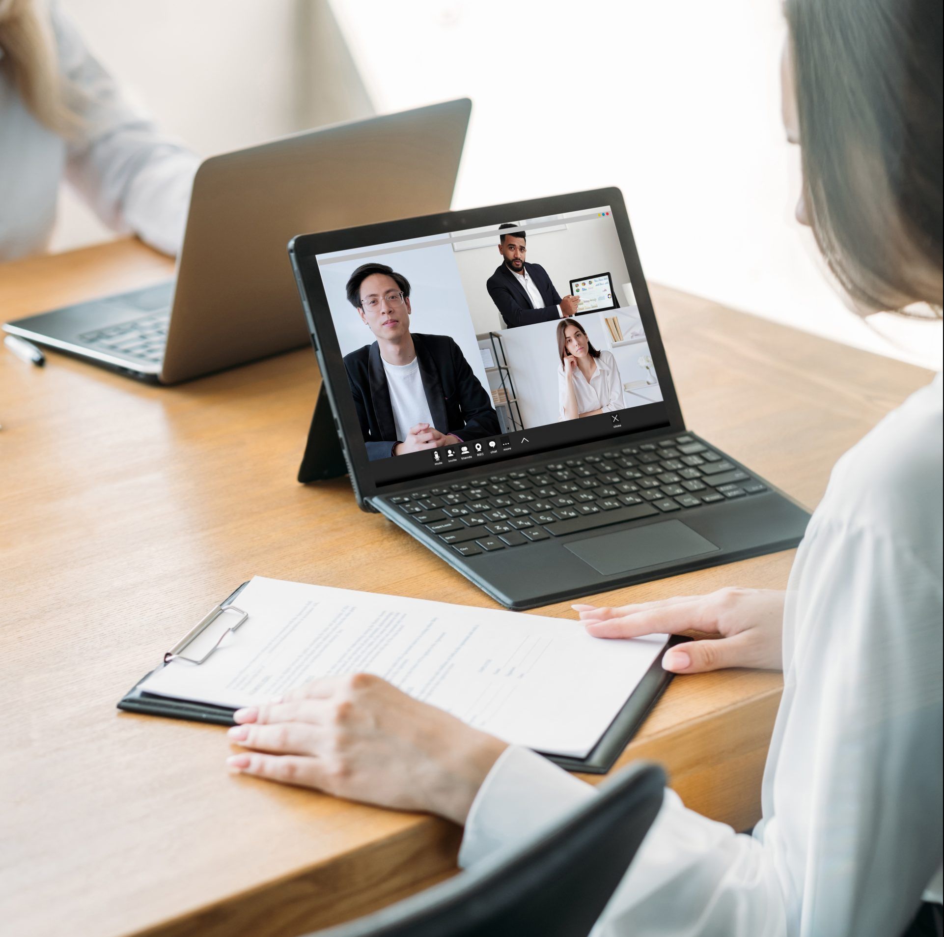 web conference virtual call team working online